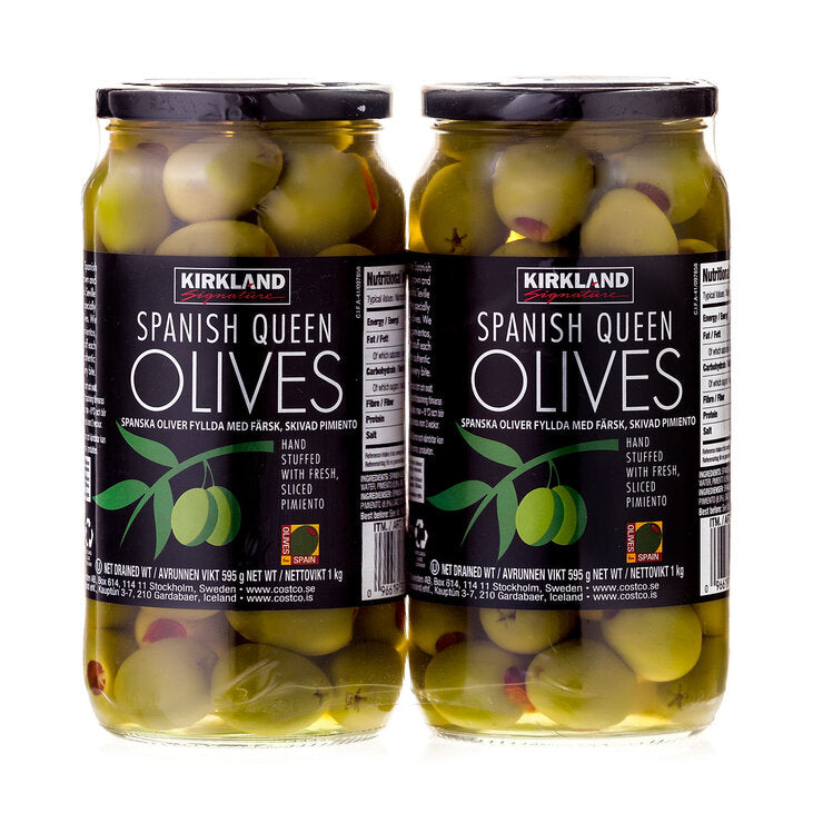 Kirkland Signature Spanish Queen Pimiento Stuffed Olives, 2 x 595g